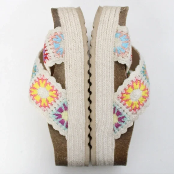 Dirty Laundry Plays Crochet Espadrille Flatform Sandals Multicolor Cream Size 8 - Picture 5 of 8